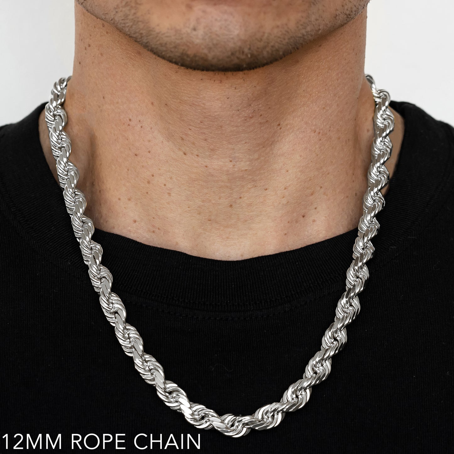 14K 12MM WHITE GOLD SOLID DC ROPE 18" CHAIN NECKLACE (AVAILABLE IN LENGTHS 7" - 30")