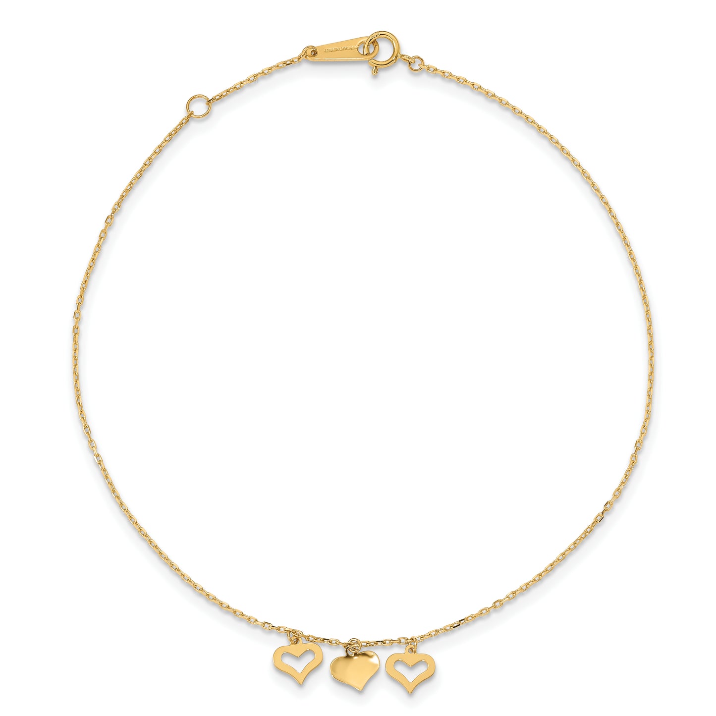 14k 3 Hearts 9in Plus 1in Extension Anklet