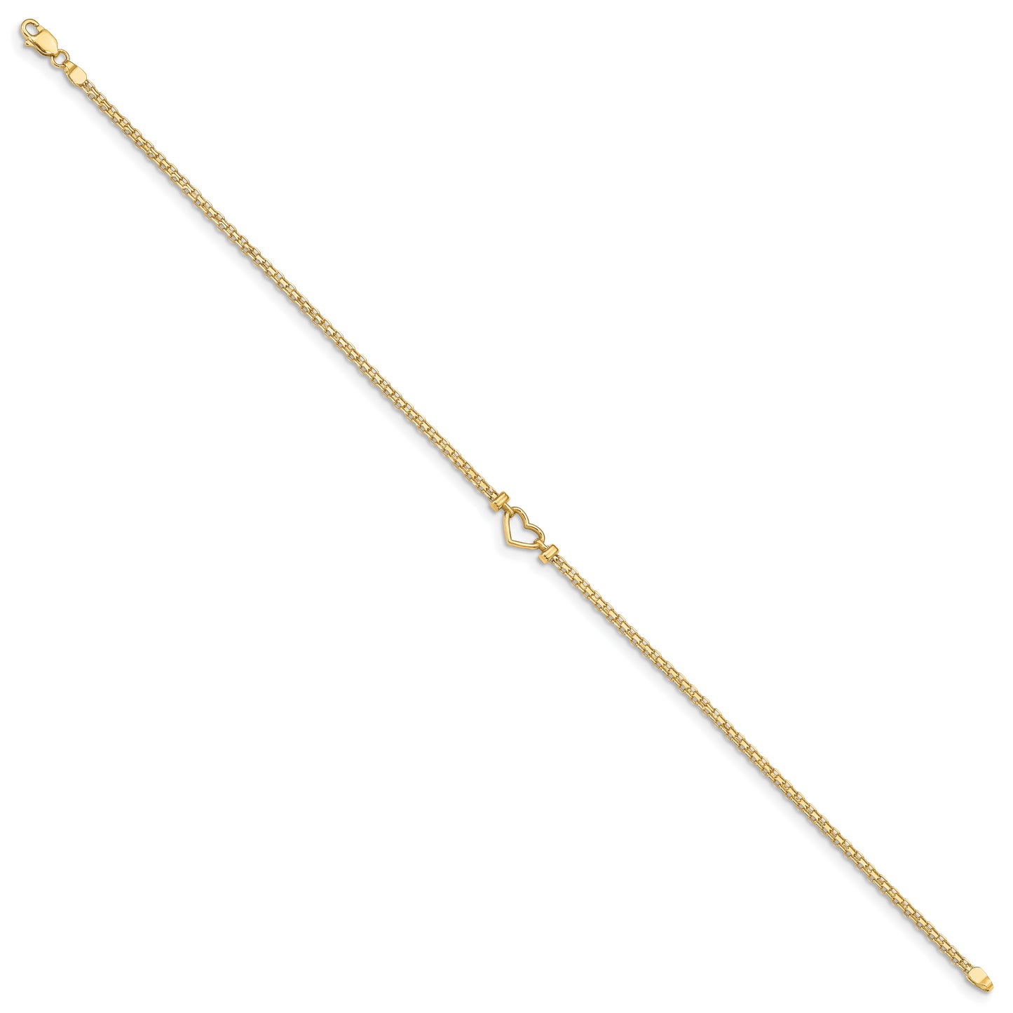 14k Polished Open-Heart 10inch Anklet