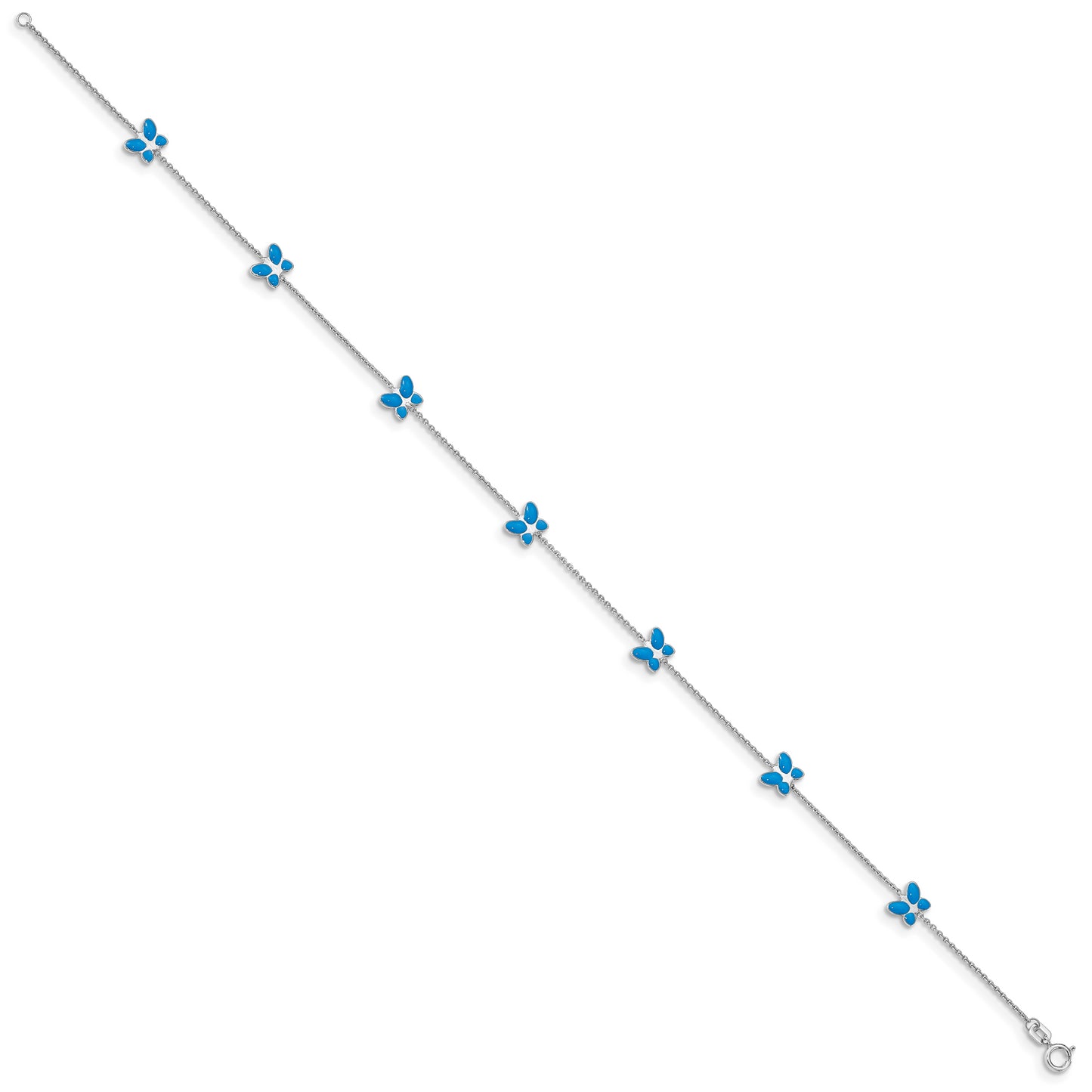 14k White Gold Blue Enameled Butterfly 10inch Anklet