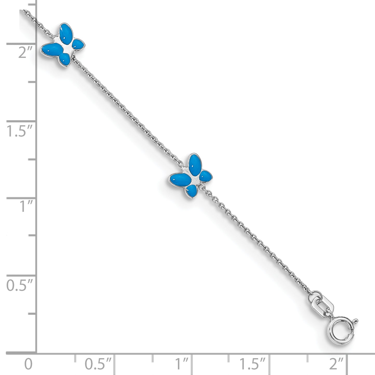 14k White Gold Blue Enameled Butterfly 10inch Anklet