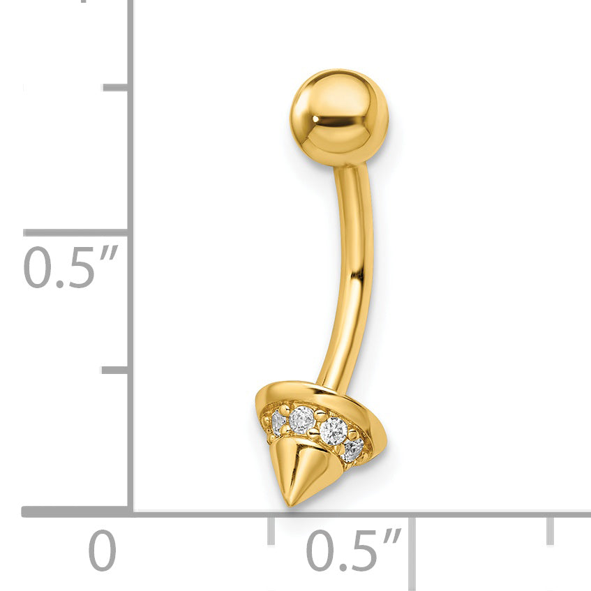 14k 14 gauge CZ Cone Belly Ring