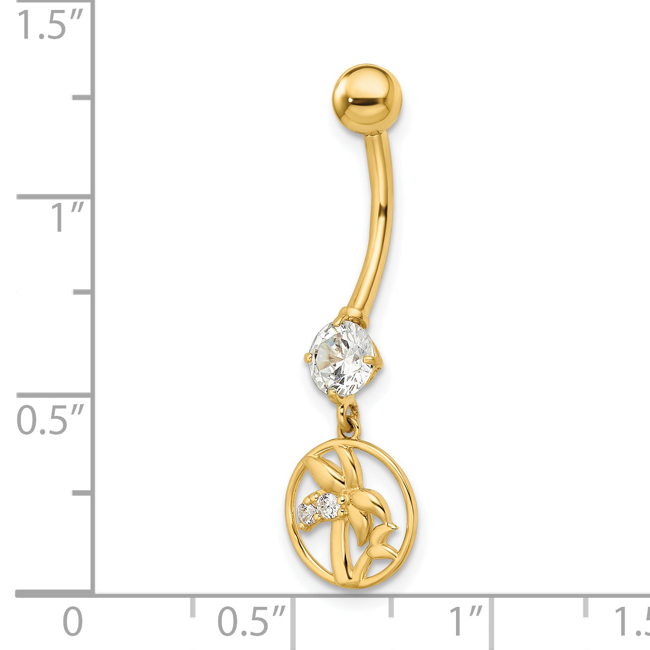 14k 14 Gauge CZ Palm Trees Belly Ring