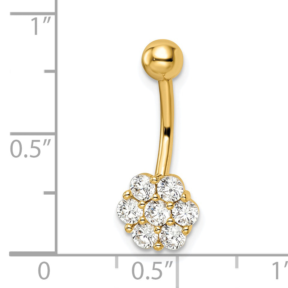 14k 14 Gauge CZ Flower Belly Ring