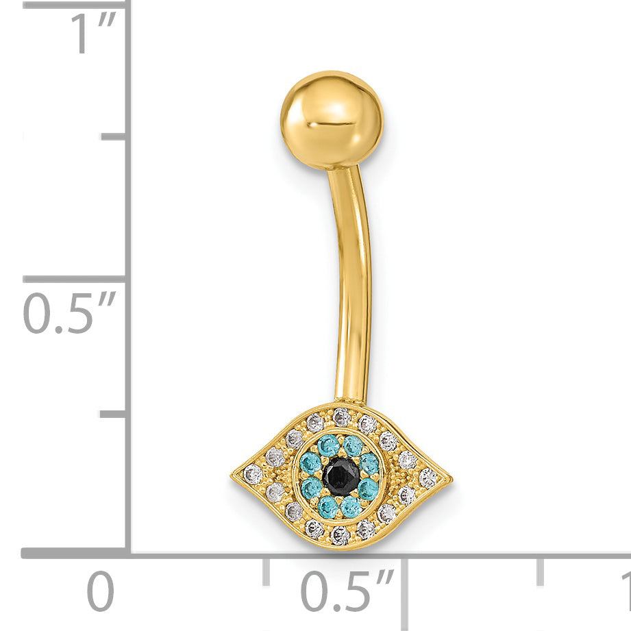 14K 14 Gauge Eye CZ Belly/Navel Ring Body Jewelry
