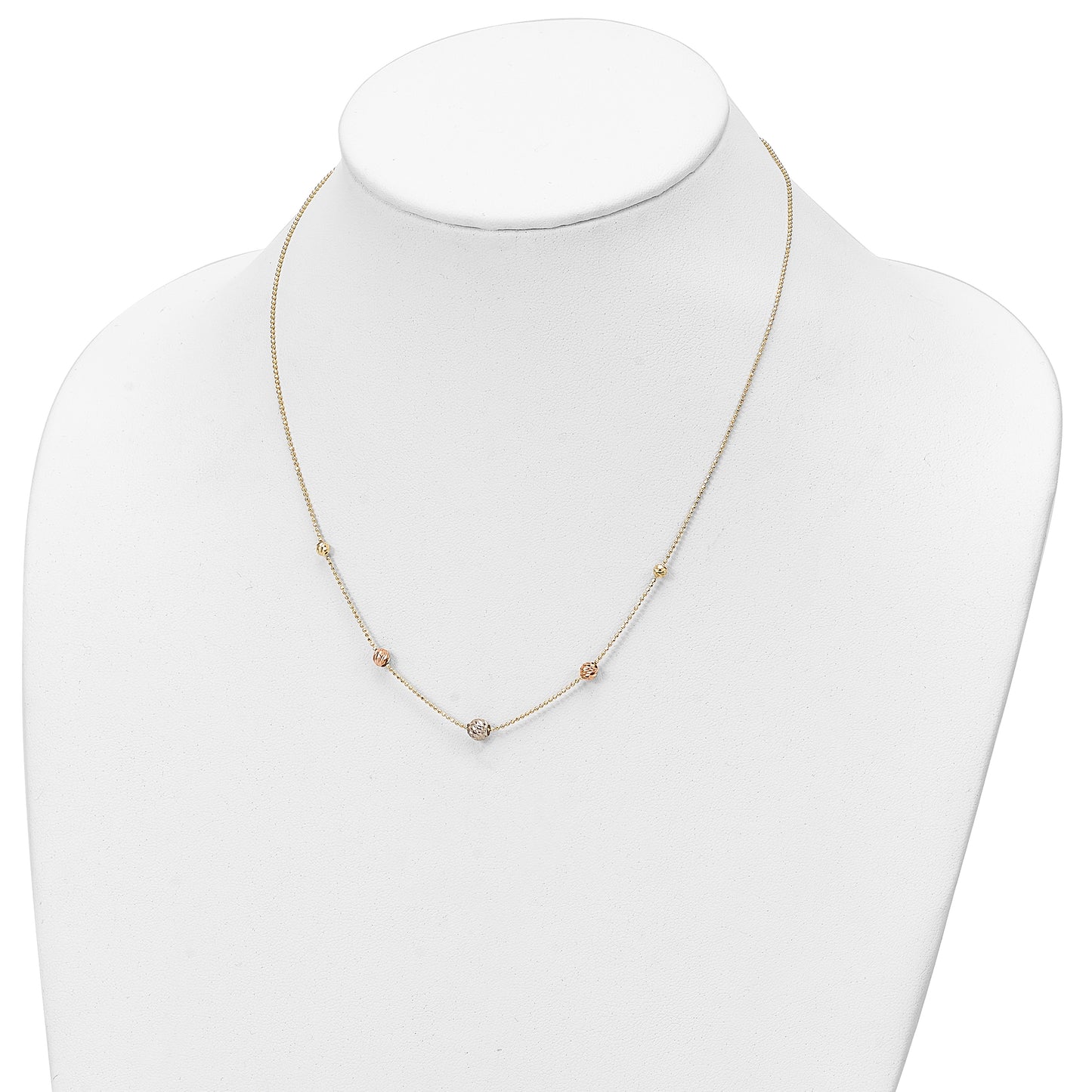 14K Tri-Color D/C Beads Beaded Chain Necklace