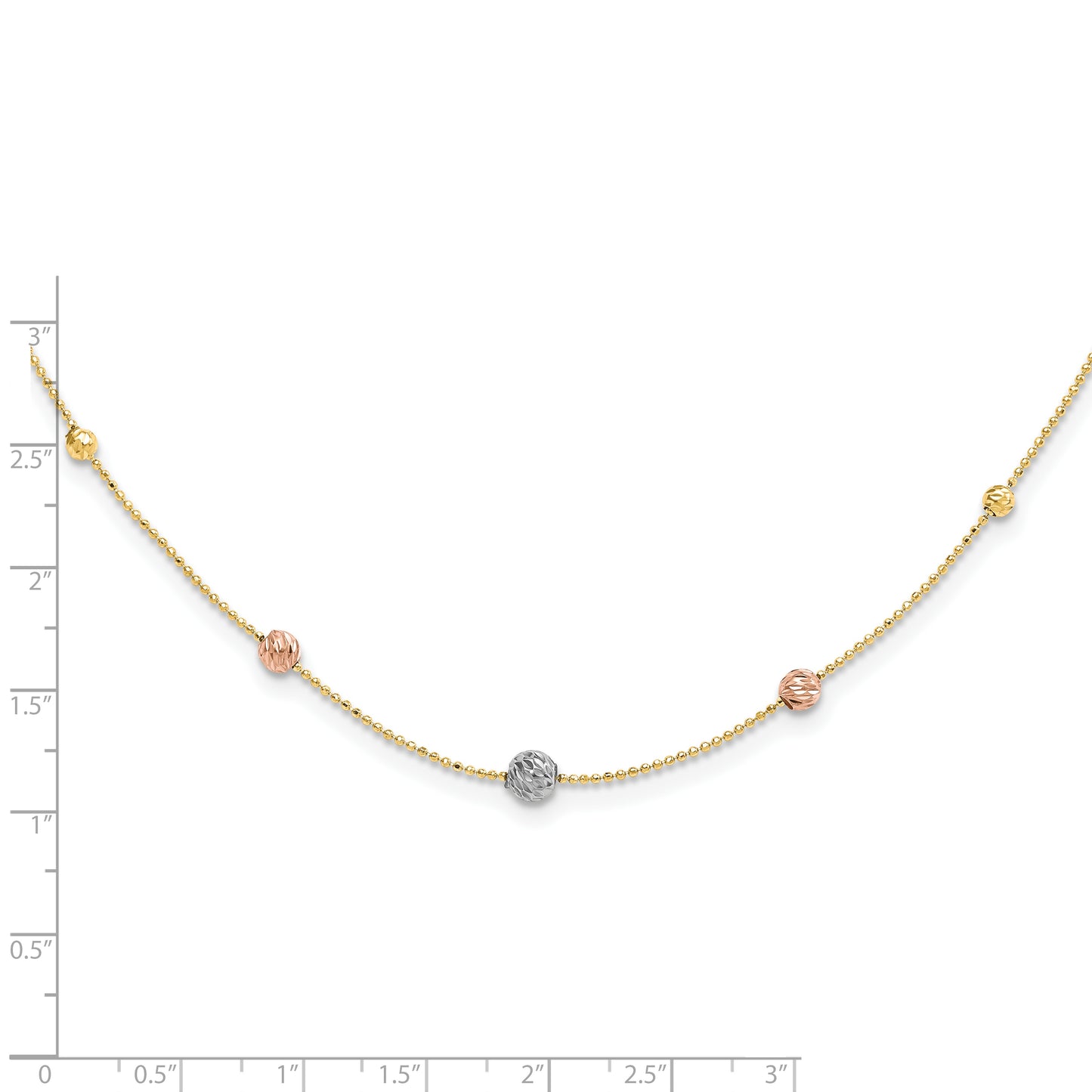 14K Tri-Color D/C Beads Beaded Chain Necklace