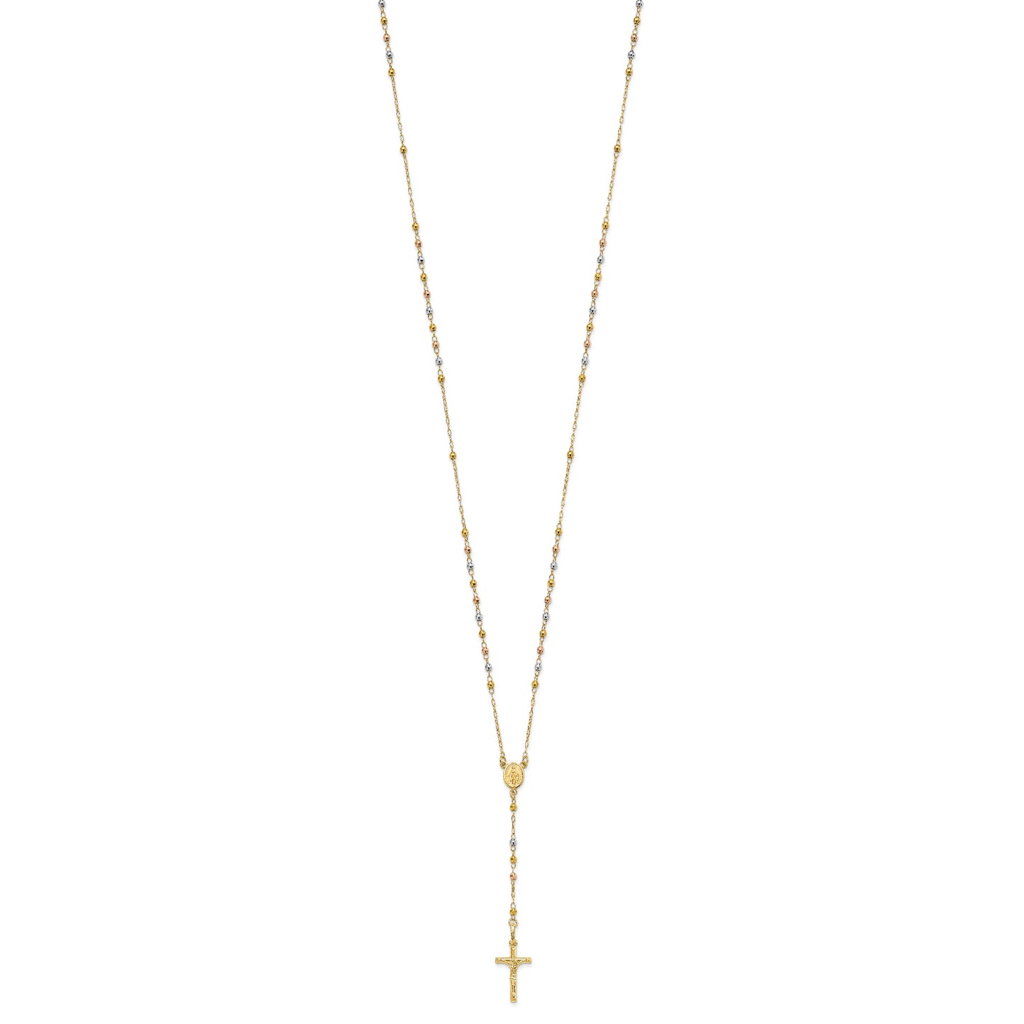 14K Tri-color Polished Faceted Beads Rosary Necklace