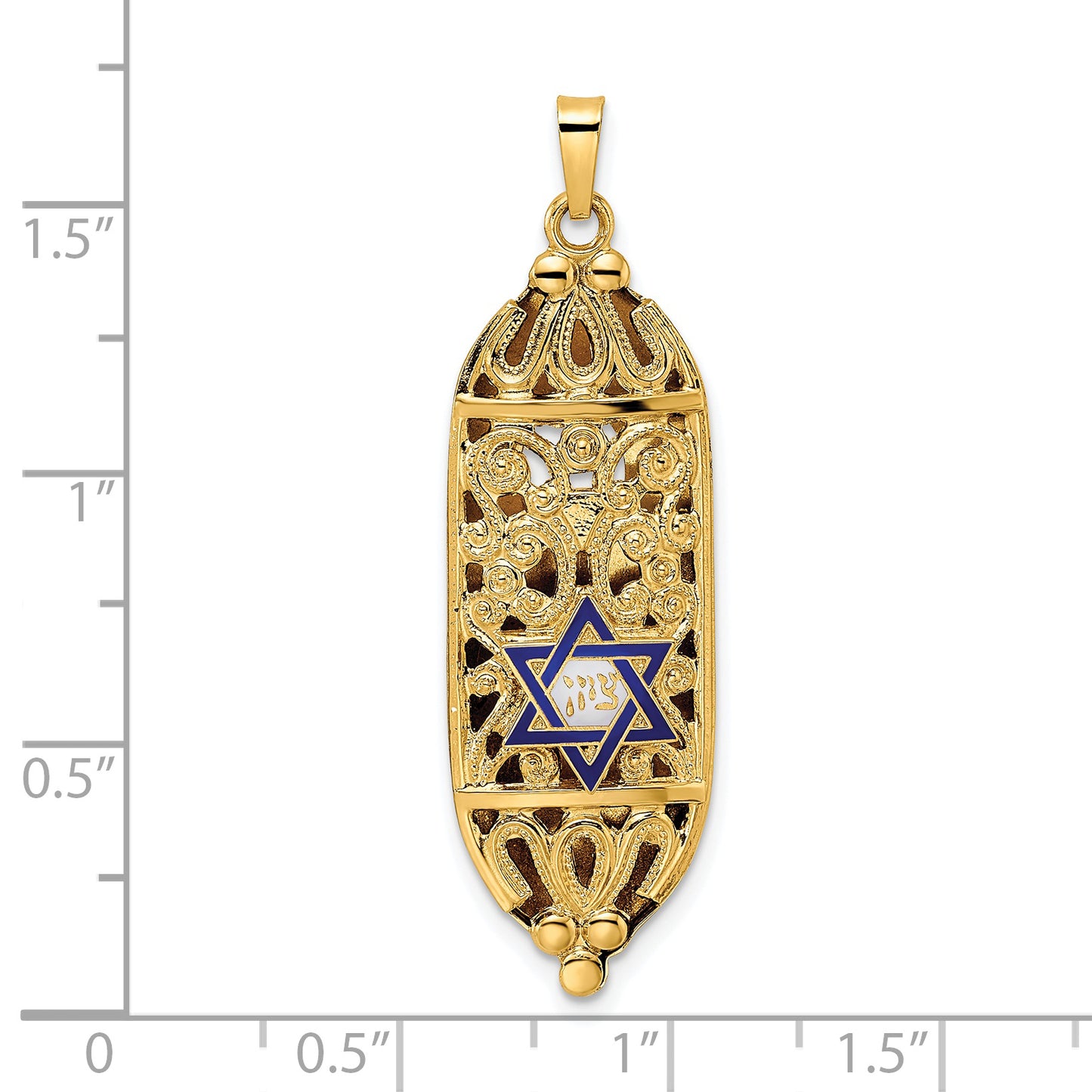 14k Polished Mezuzah Enameled Star Pendant