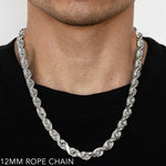 14K 12MM WHITE GOLD SOLID DC ROPE 18" CHAIN NECKLACE (AVAILABLE IN LENGTHS 7" - 30")