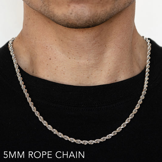 10K 5MM WHITE GOLD SOLID DC ROPE 18" CHAIN NECKLACE (AVAILABLE IN LENGTHS 7" - 30")