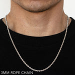 14K 3MM WHITE GOLD SOLID DC ROPE 20" CHAIN NECKLACE (AVAILABLE IN LENGTHS 7" - 30")