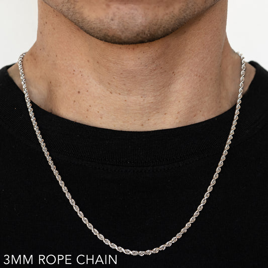 14K 3MM WHITE GOLD SOLID DC ROPE 20" CHAIN NECKLACE (AVAILABLE IN LENGTHS 7" - 30")