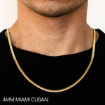 18K 4MM YELLOW GOLD SOLID MIAMI CUBAN 20" CHAIN NECKLACE (AVAILABLE IN LENGTHS 7" - 30")