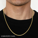 14K 2.5MM YELLOW GOLD SOLID DC ROPE 22" CHAIN NECKLACE (AVAILABLE IN LENGTHS 7" - 30")
