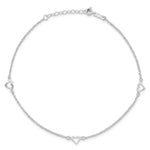 14k White Gold Diamond-cut Hearts 9in Plus 1in ext Anklet
