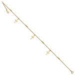 14k Polished and Diamond-cut Cross 9in Plus 1in ext. Anklet