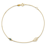 14k Leaf and Glass Eye Bead 9in Plus 1in Ext  Anklet