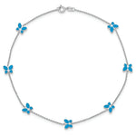 14k White Gold Blue Enameled Butterfly 10inch Anklet