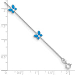 14k White Gold Blue Enameled Butterfly 10inch Anklet