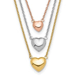 14K Tri-color Three Heart w/ 1in ext. Necklace
