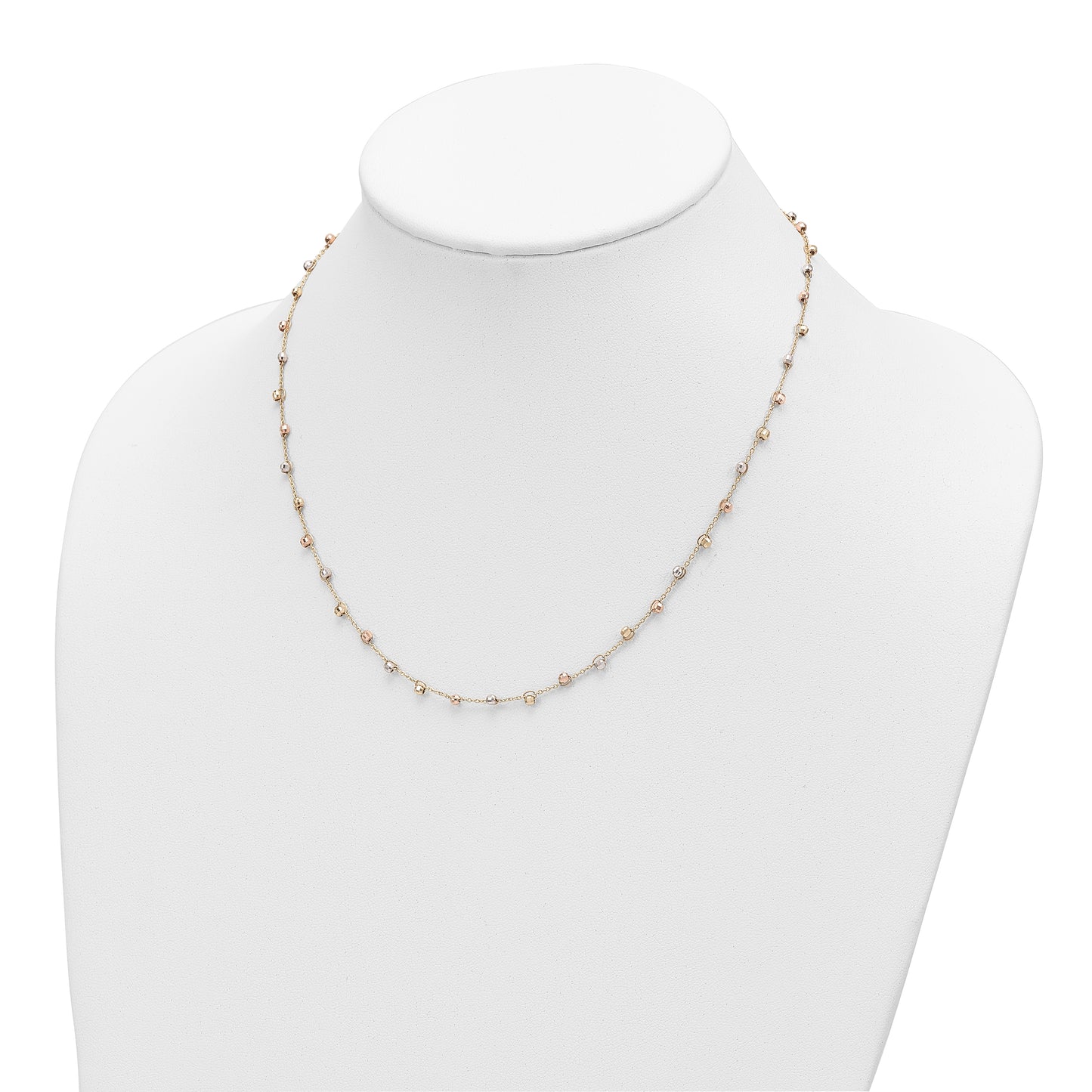 14K Tri-color Polished D/C Fancy Beaded 18in Necklace