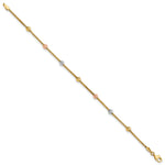 14k Tri-color Diamond-cut 7-Station Bead and Chain Bracelet