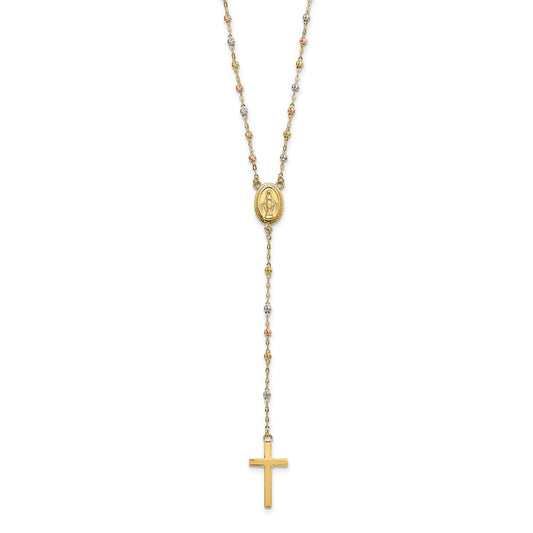 14k Tri-color Bead Rosary 17in w/3 in ext Necklace