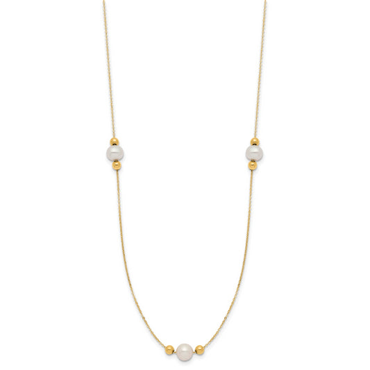 14K Polished FWC Pearl and Bead 3 Station 16in w/2 in ext. Necklace